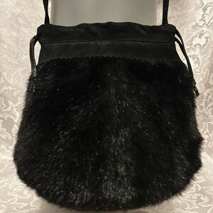 dennis basso Black Faux Mink Fur Crossbody Bag